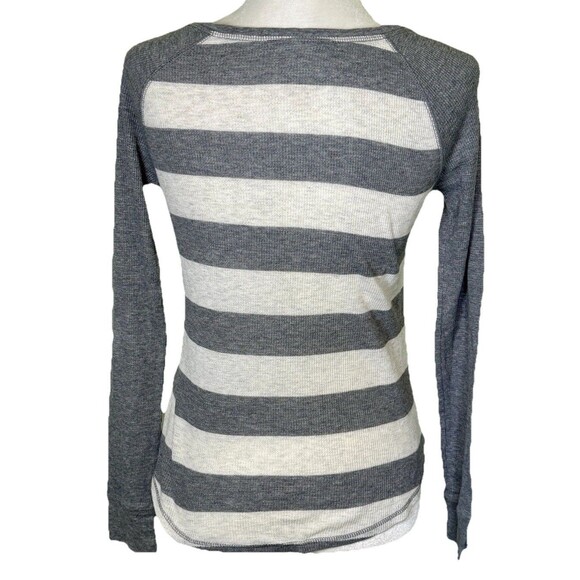 So Women Striped Henley Top Minimalist Thermal Waffle Knit Casual Layering Top L - Picture 2 of 6